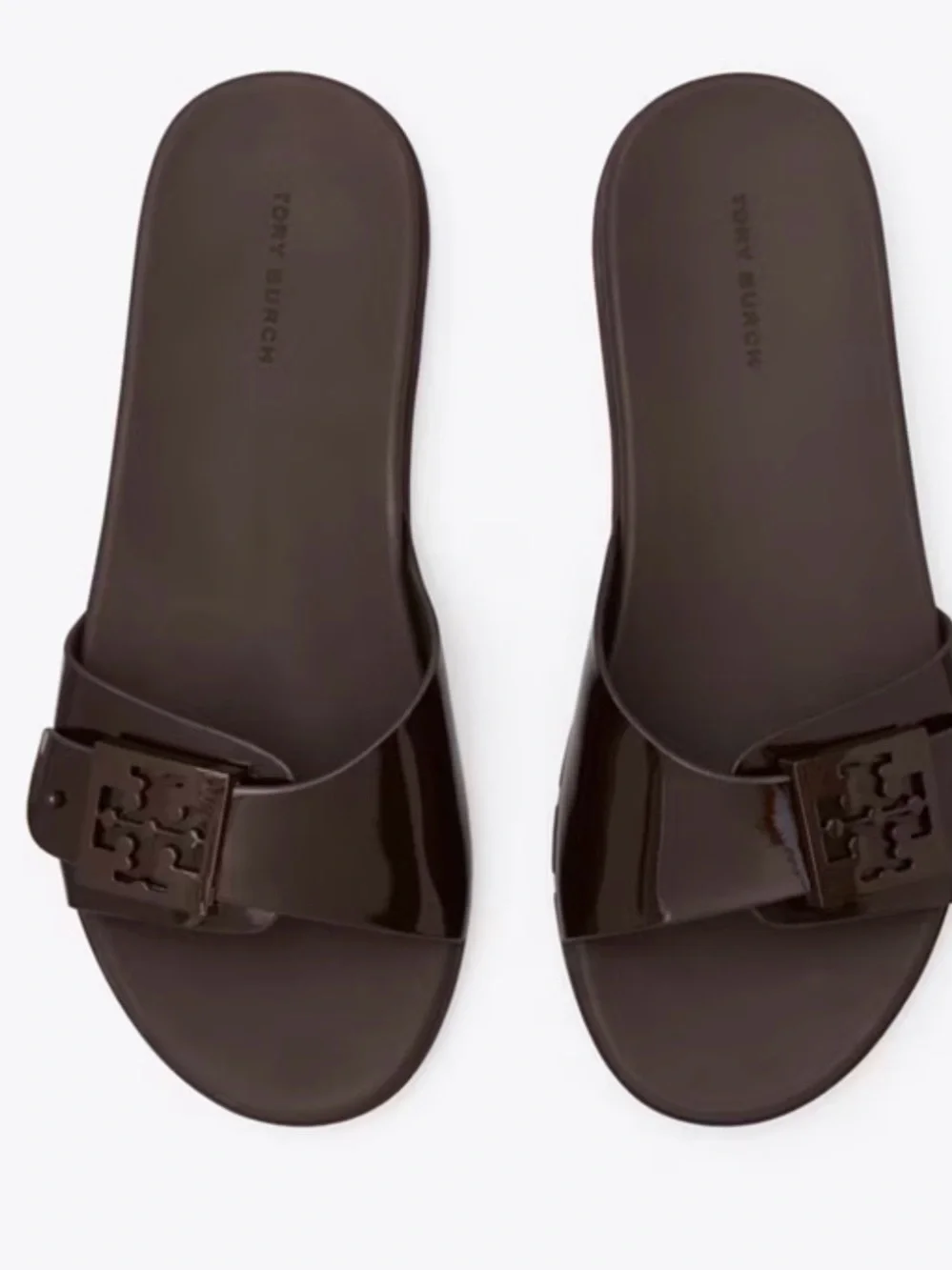 Tory Burch Dark Brown Logo Gloss Mellow Slide Sandals - Picture 4 of 17